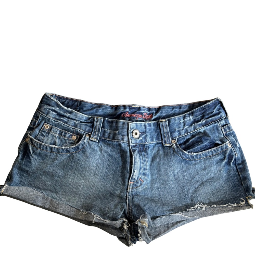 American Eagle Denim Shorts Womens 12 Blue Low Rise Cut Off Raw Hem
